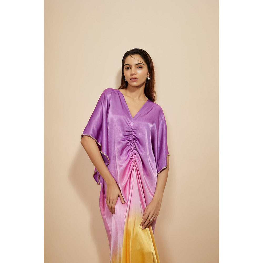 Masumi Mewawalla Lavender Ombre Embroidered Kaftan Dress
