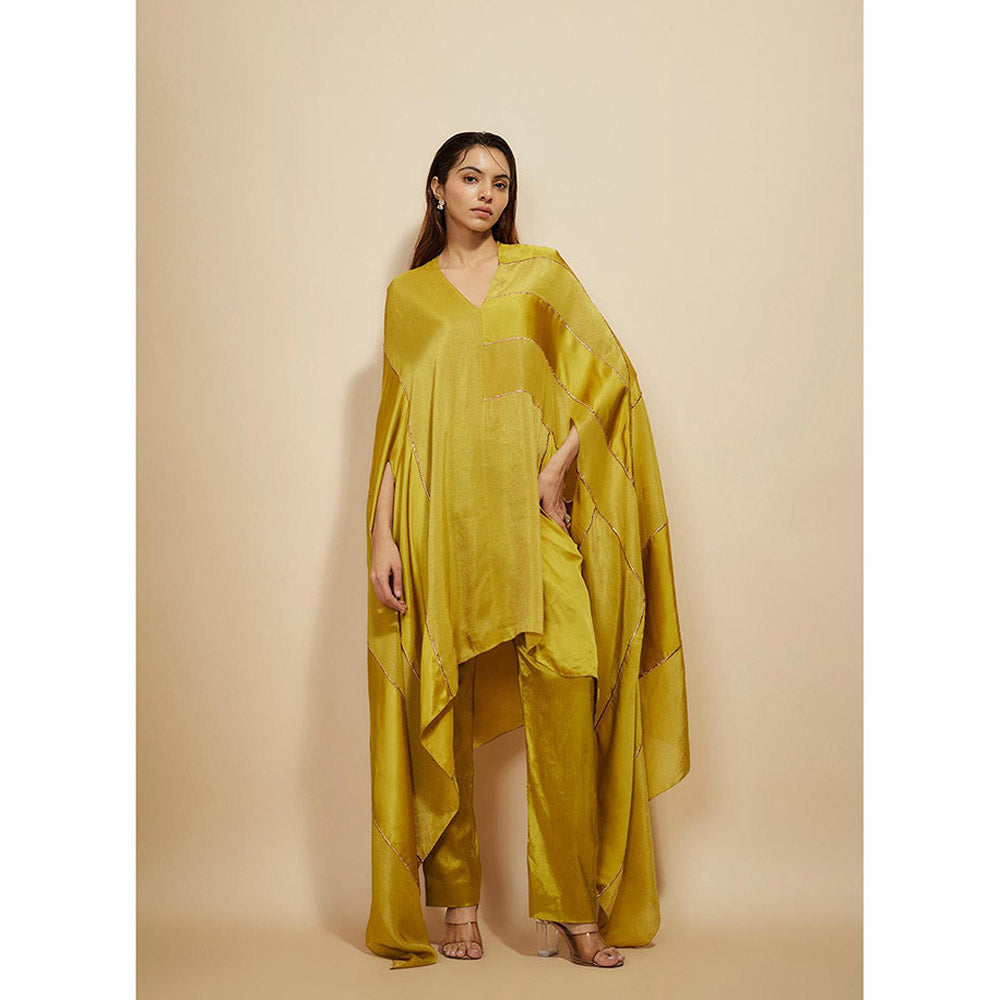 Masumi Mewawalla Mustard Embroidered Kaftan with Pant (Set of 2)