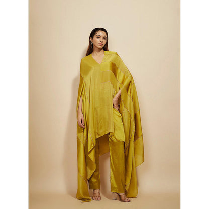 Masumi Mewawalla Mustard Embroidered Kaftan with Pant (Set of 2)