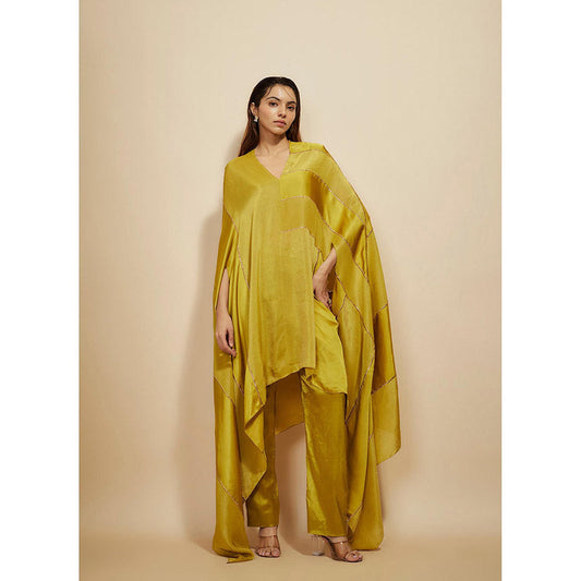 Masumi Mewawalla Mustard Embroidered Kaftan with Pant (Set of 2)