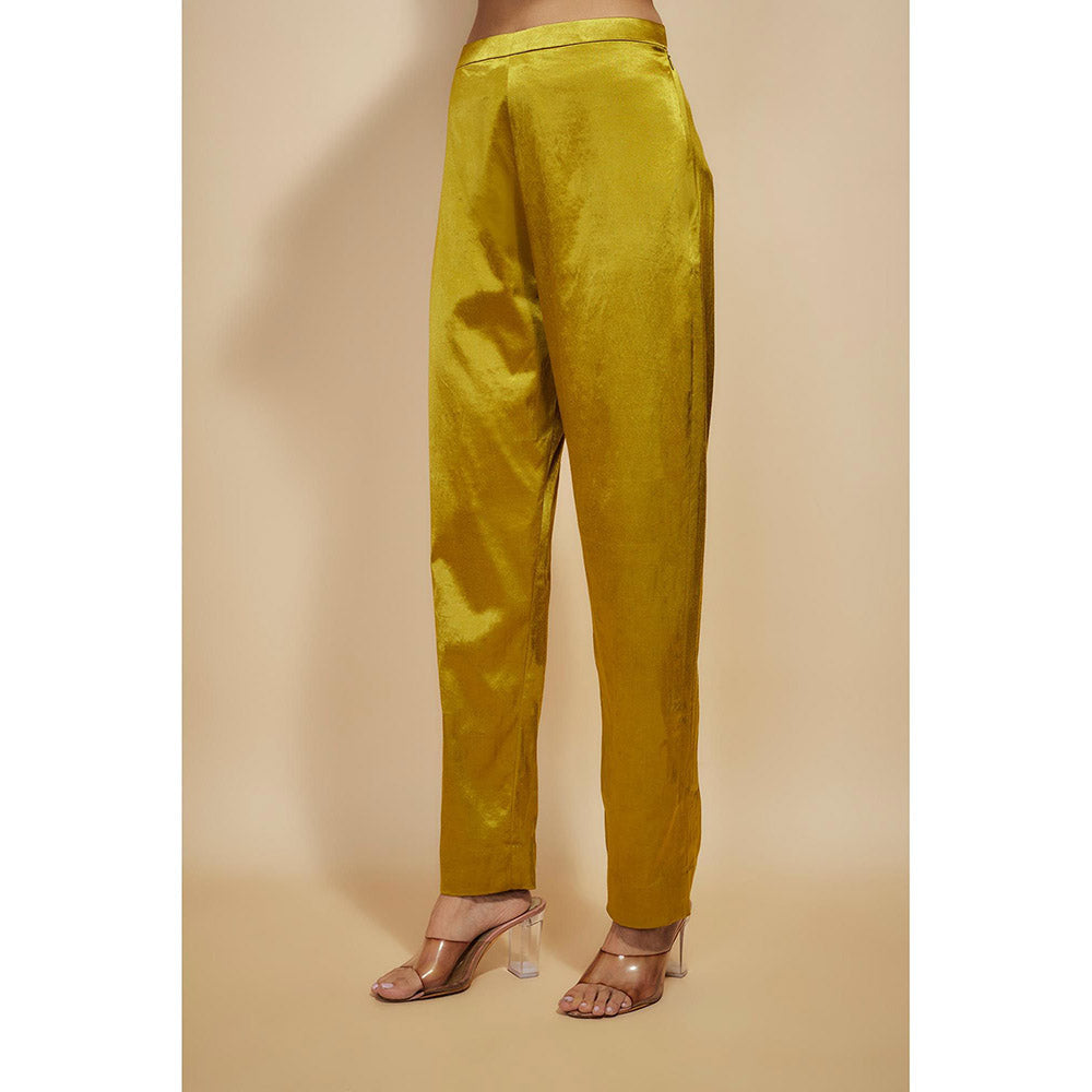 Masumi Mewawalla Mustard Embroidered Kaftan with Pant (Set of 2)