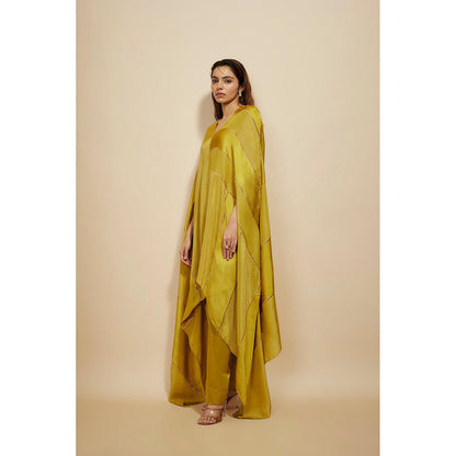 Masumi Mewawalla Mustard Embroidered Kaftan with Pant (Set of 2)