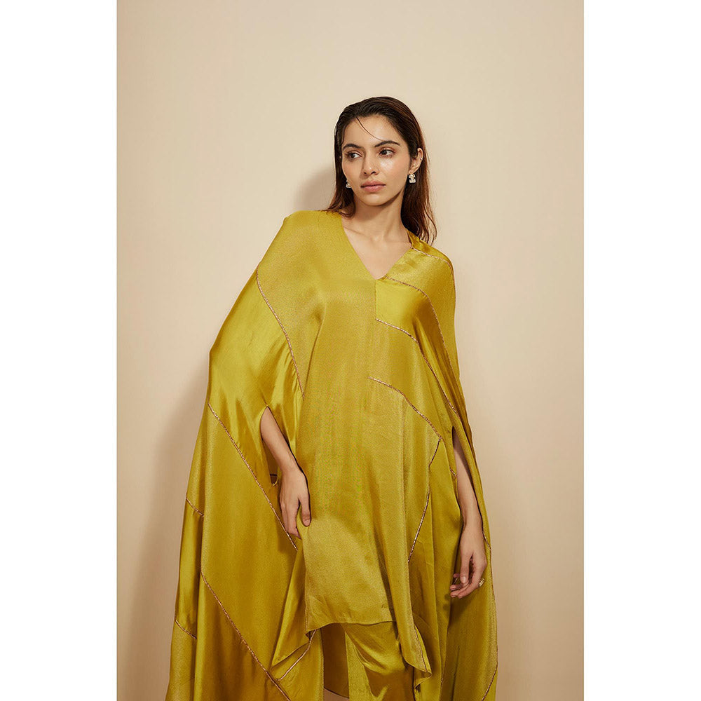 Masumi Mewawalla Mustard Embroidered Kaftan with Pant (Set of 2)