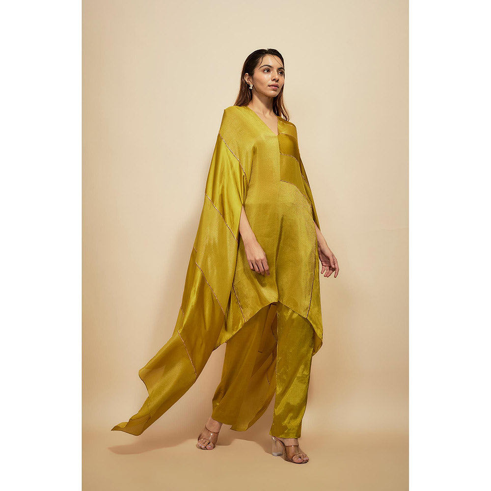 Masumi Mewawalla Mustard Embroidered Kaftan with Pant (Set of 2)