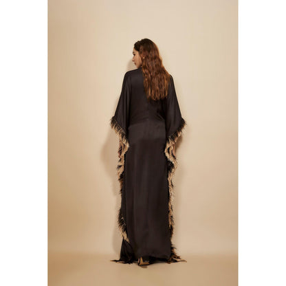 Masumi Mewawalla Black Embroidered Kaftan Dress with Attached Belt