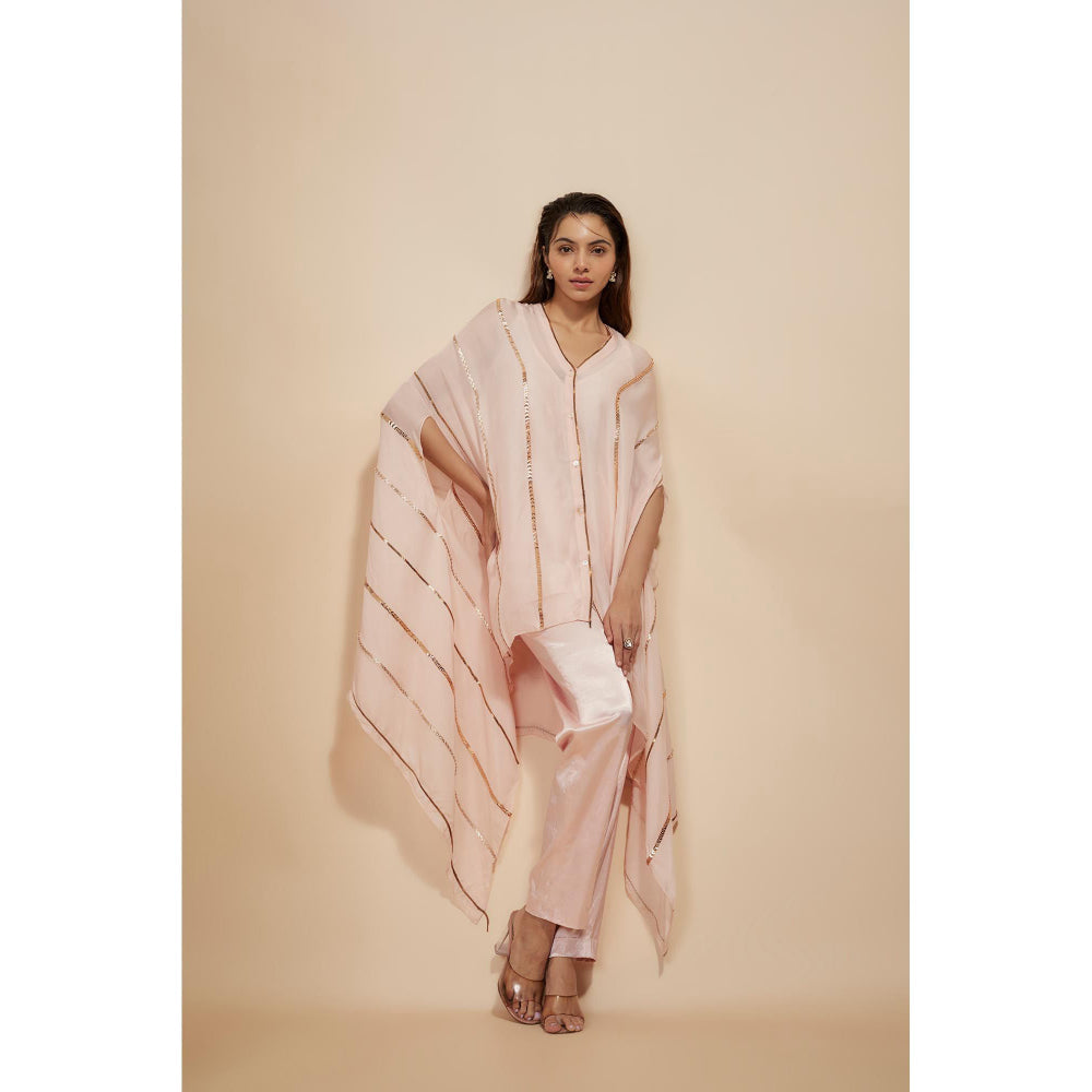 Masumi Mewawalla Light Pink Emblished/sequence Kaftan with Pant (Set of 2)
