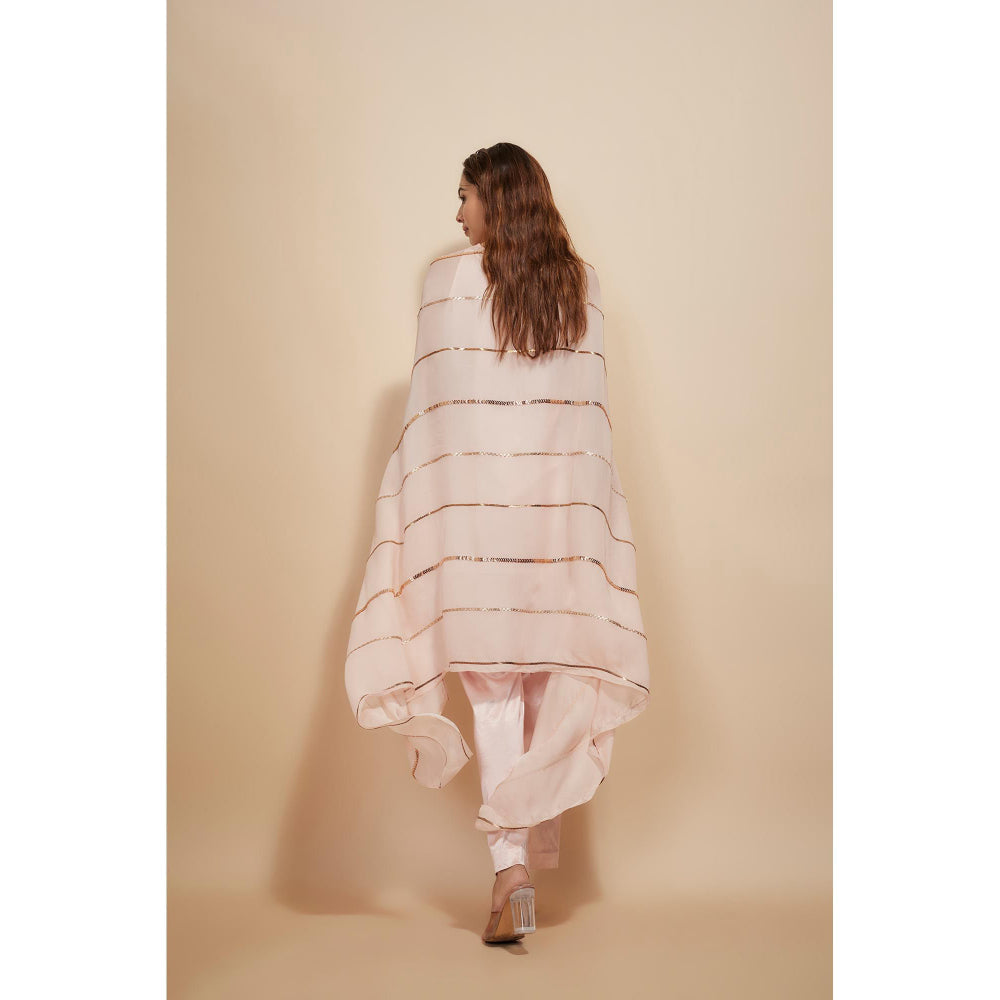 Masumi Mewawalla Light Pink Emblished/sequence Kaftan with Pant (Set of 2)