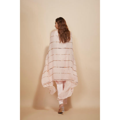 Masumi Mewawalla Light Pink Emblished/sequence Kaftan with Pant (Set of 2)