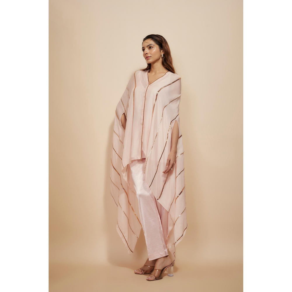 Masumi Mewawalla Light Pink Emblished/sequence Kaftan with Pant (Set of 2)