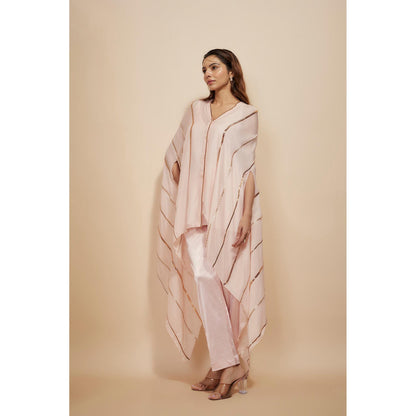 Masumi Mewawalla Light Pink Emblished/sequence Kaftan with Pant (Set of 2)