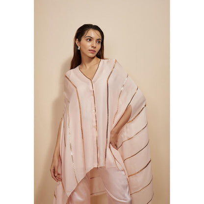 Masumi Mewawalla Light Pink Emblished/sequence Kaftan with Pant (Set of 2)