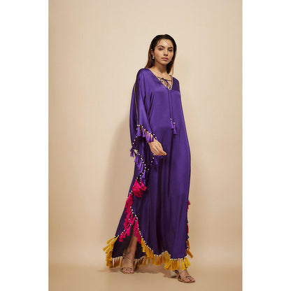 Masumi Mewawalla Purple Tassel Kaftan Dress
