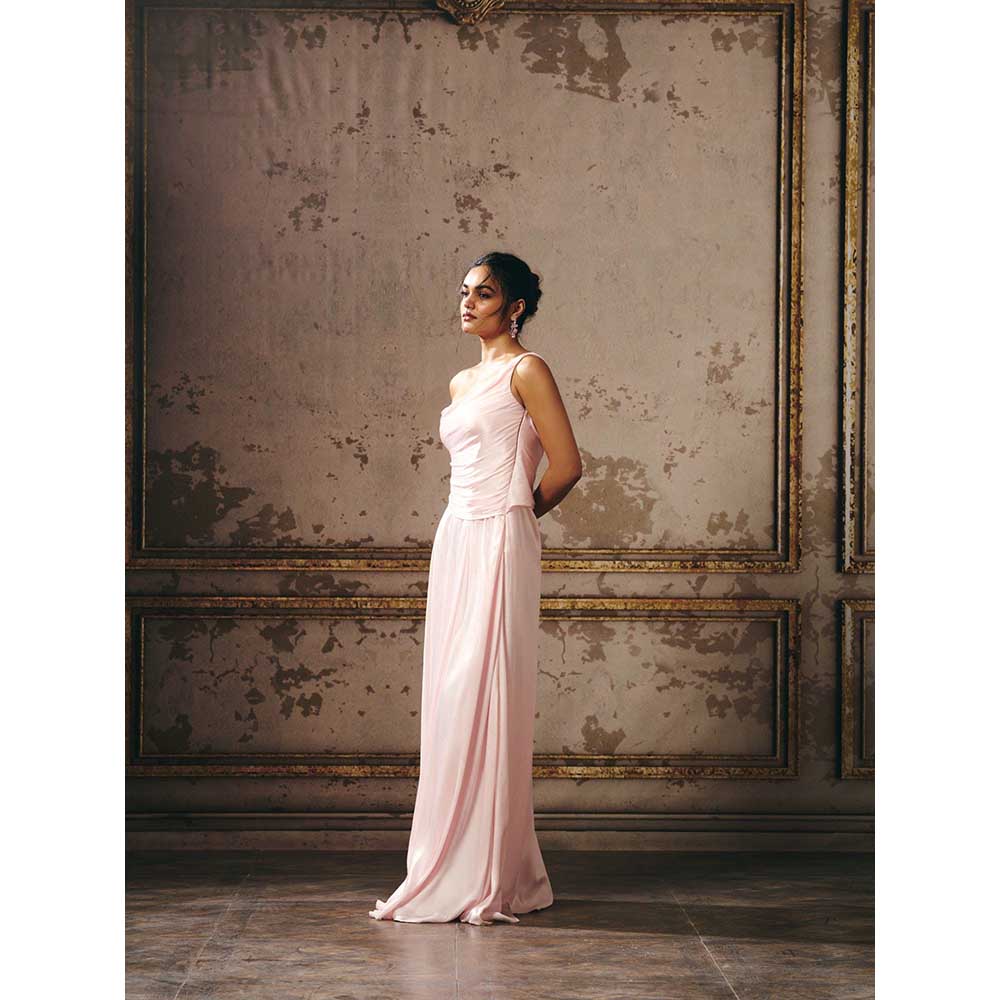 Masumi Mewawalla Baby Pink One Shoulder Gown