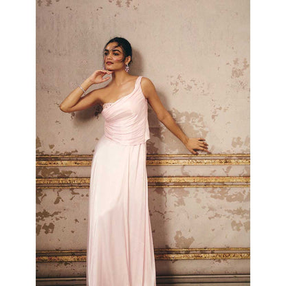 Masumi Mewawalla Baby Pink One Shoulder Gown