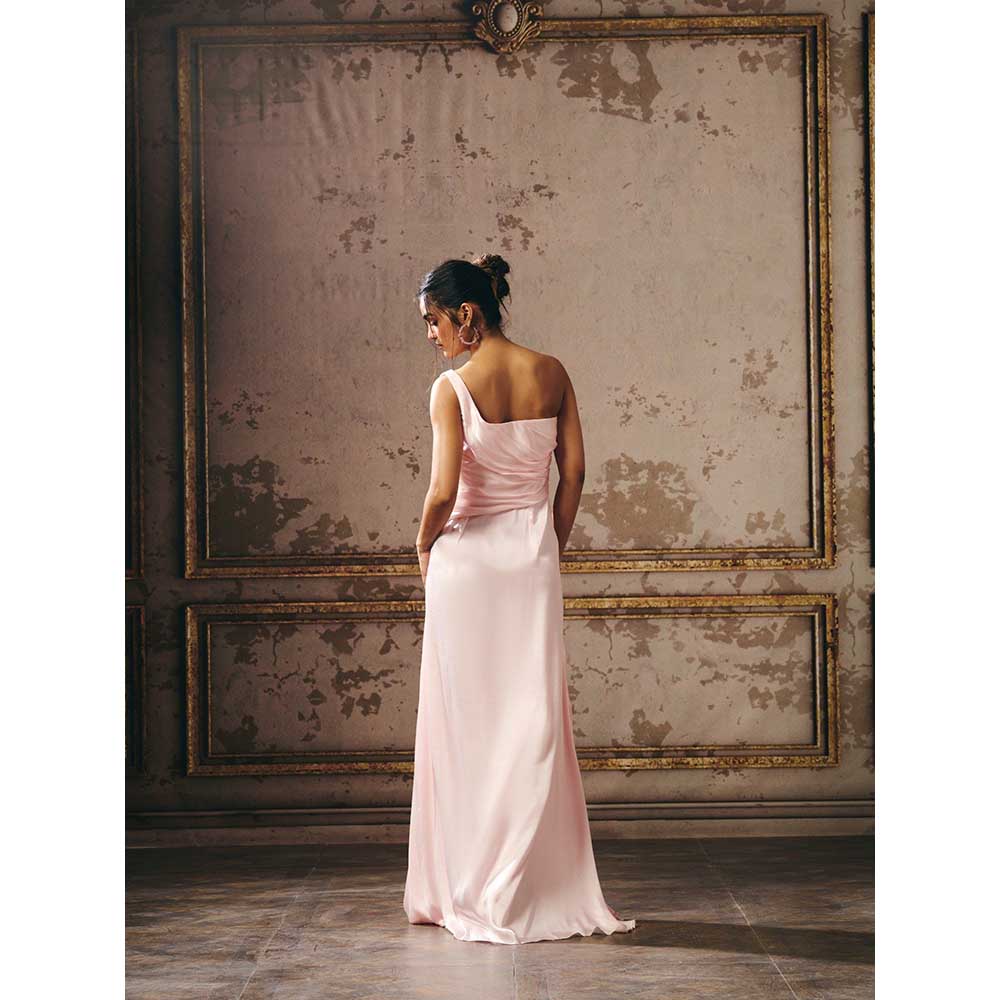 Masumi Mewawalla Baby Pink One Shoulder Gown