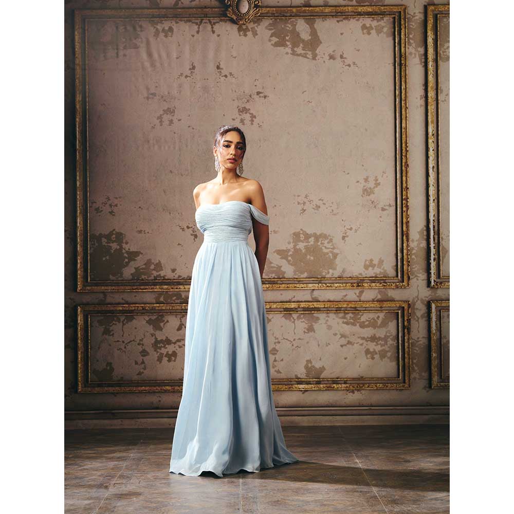 Masumi Mewawalla Powder Blue Roached Gown
