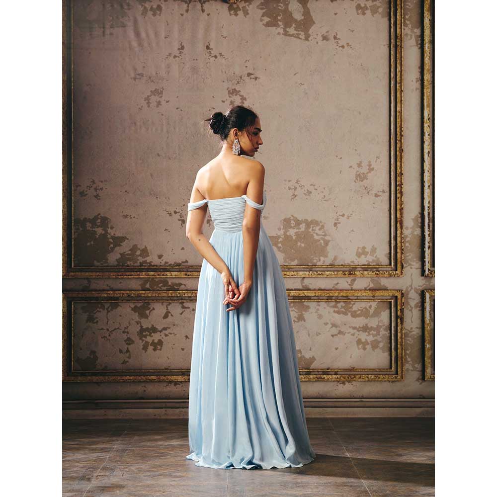 Masumi Mewawalla Powder Blue Roached Gown