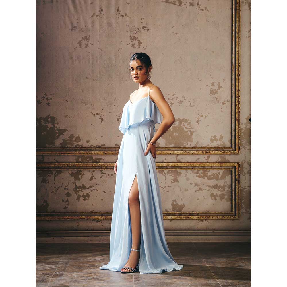 Masumi Mewawalla Powder Blue Layered Gown