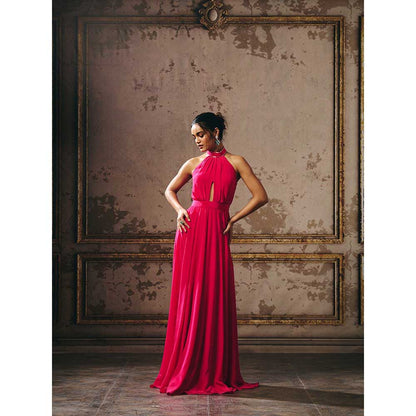 Masumi Mewawalla Hot Pink Halter Neck Gown