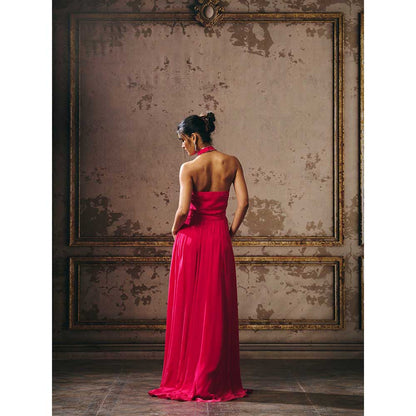Masumi Mewawalla Hot Pink Halter Neck Gown