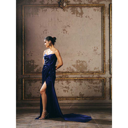 Masumi Mewawalla Navy Blue Drape Gown