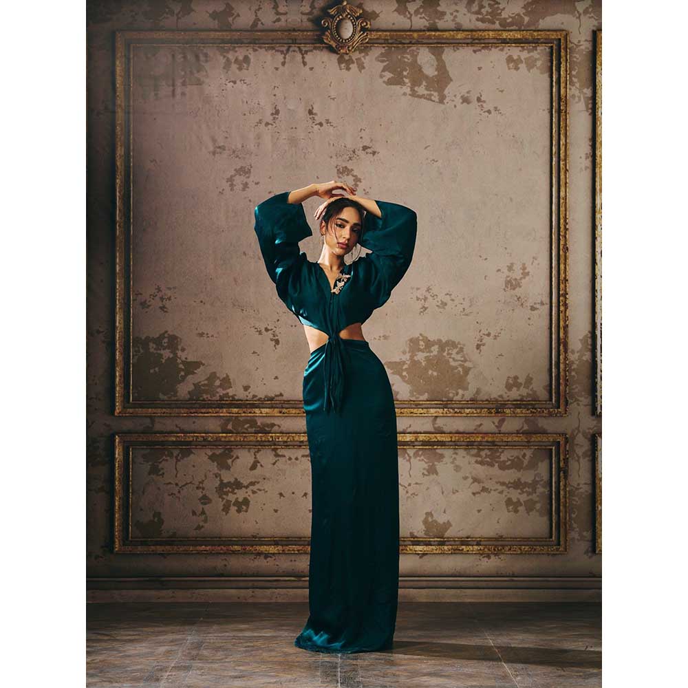 Masumi Mewawalla Bottle Green Twisted Dress