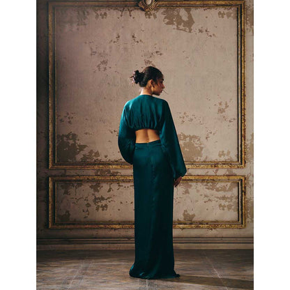 Masumi Mewawalla Bottle Green Twisted Dress