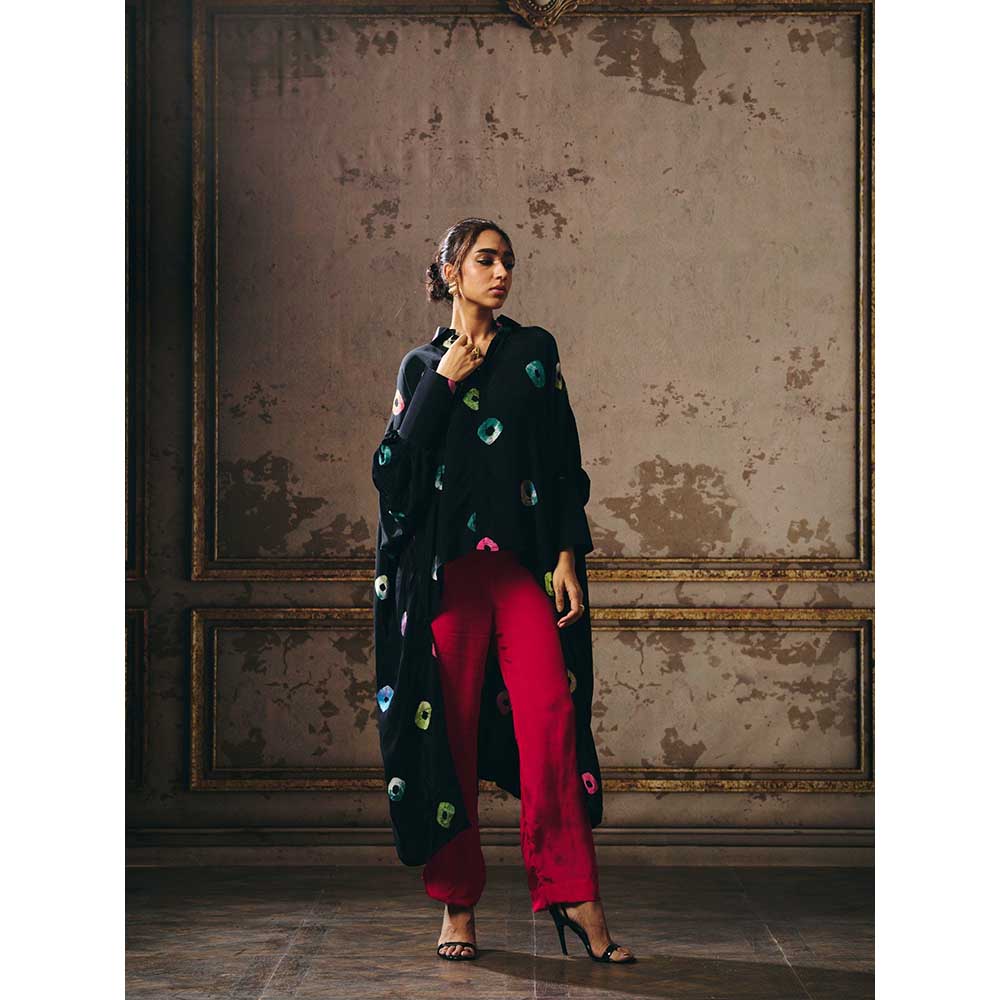 Masumi Mewawalla Black Shibori Long Shirt with Pant (Set of 2)
