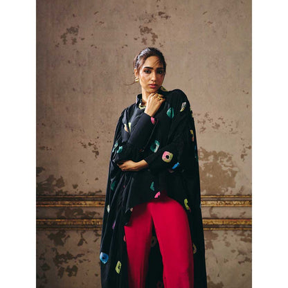 Masumi Mewawalla Black Shibori Long Shirt with Pant (Set of 2)