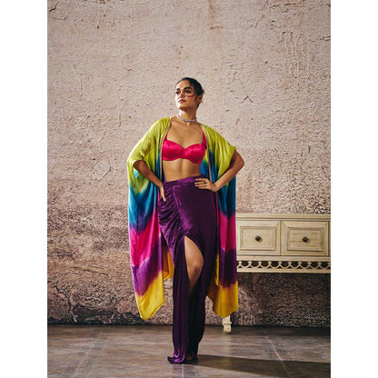 Masumi Mewawalla Hot Pink Bustier with Skirt and Cape (Set of 3)