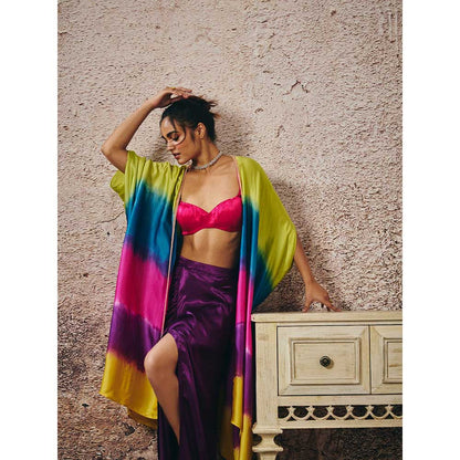 Masumi Mewawalla Hot Pink Bustier with Skirt and Cape (Set of 3)