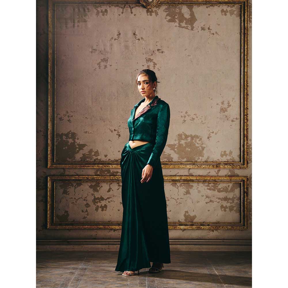 Masumi Mewawalla Dark Green Skirt with Jacket (Set of 2)