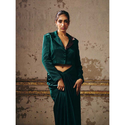 Masumi Mewawalla Dark Green Skirt with Jacket (Set of 2)