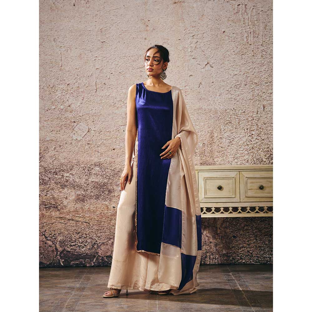 Masumi Mewawalla Blue Tissue Kurta with Palazzo and Dupatta (Set of 3)