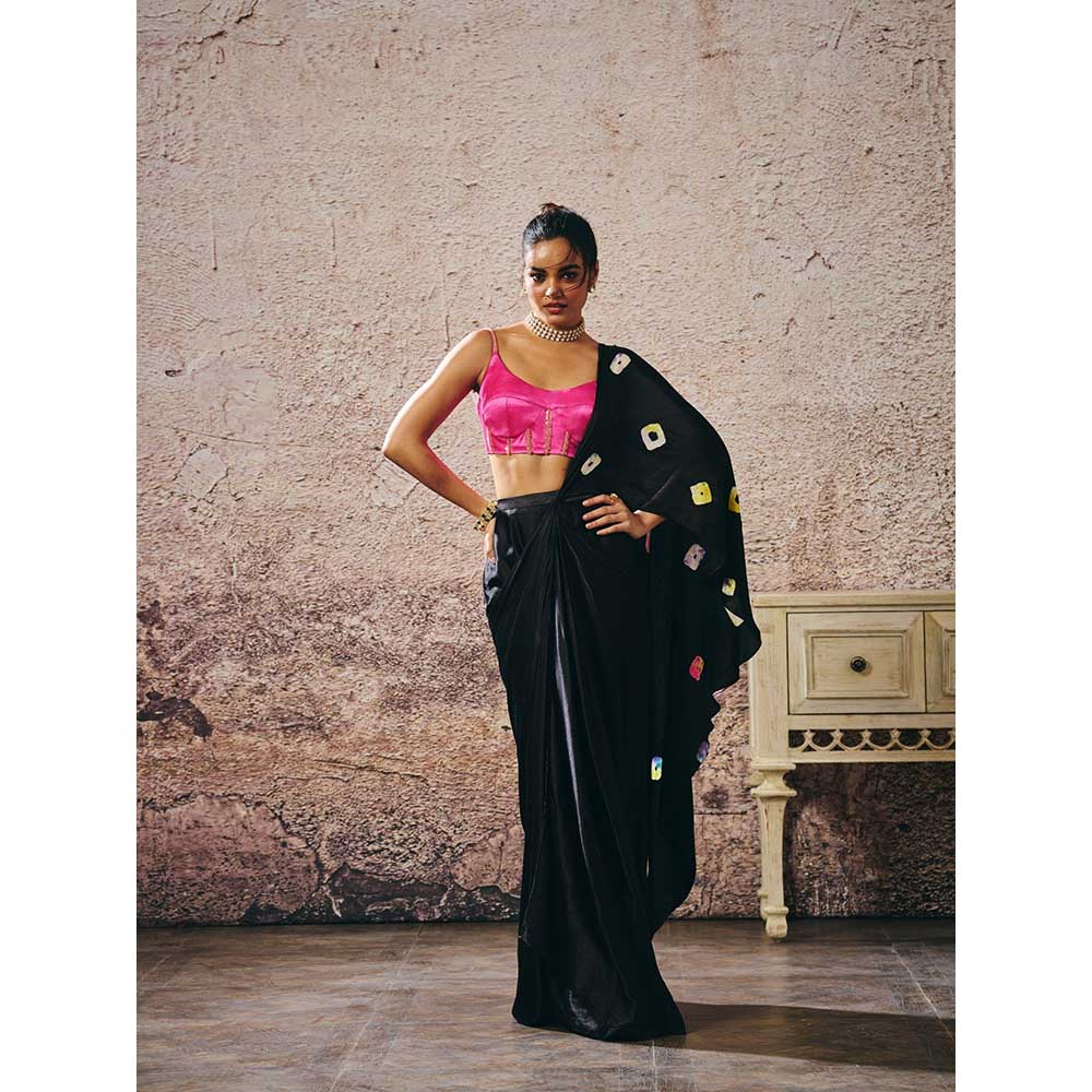 Masumi Mewawalla Black Pre-Draped Saree with Stitched Blouse