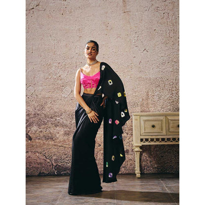 Masumi Mewawalla Black Pre-Draped Saree with Stitched Blouse