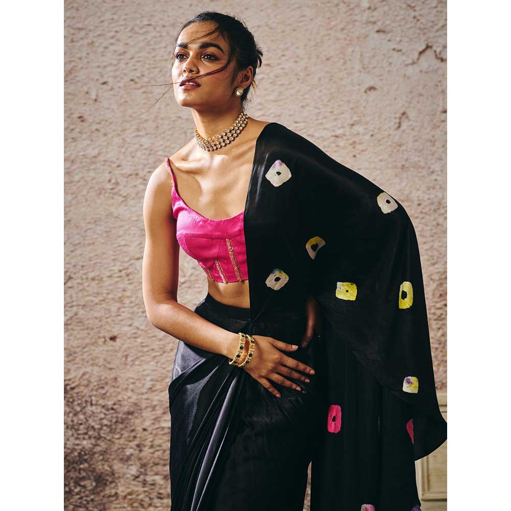 Masumi Mewawalla Black Pre-Draped Saree with Stitched Blouse