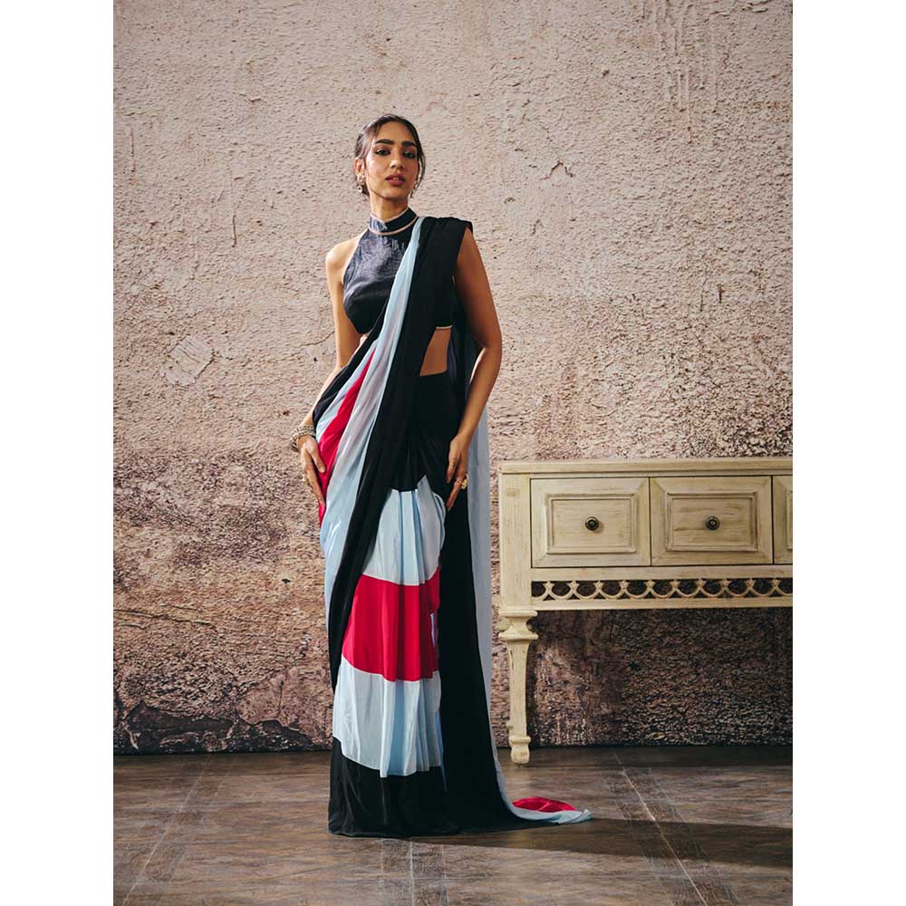 Masumi Mewawalla Multi-Colour Pre-Draped Colour Block Saree with Stitched Blouse