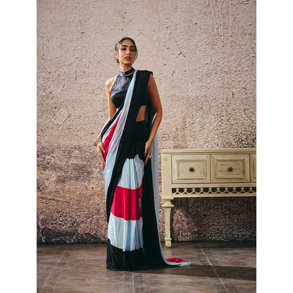 Masumi Mewawalla Multi-Colour Pre-Draped Colour Block Saree with Stitched Blouse