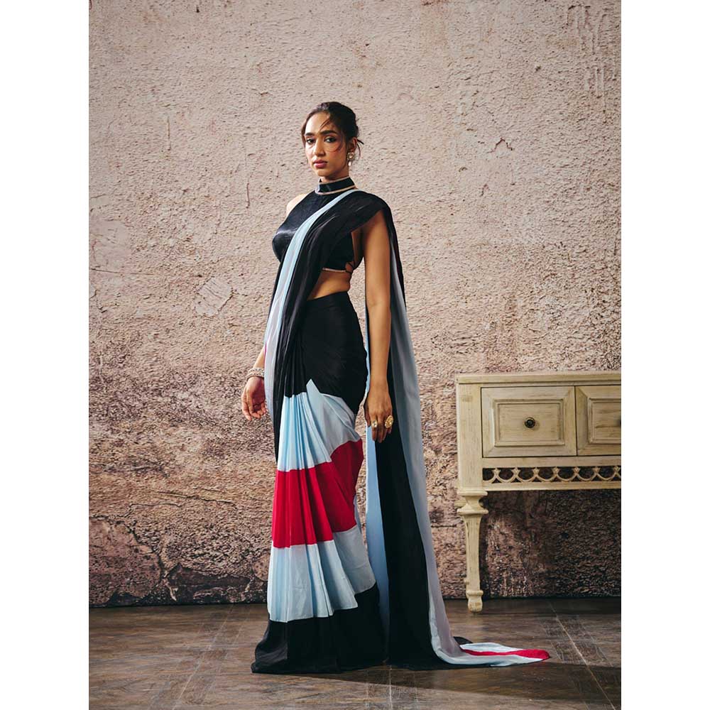 Masumi Mewawalla Multi-Colour Pre-Draped Colour Block Saree with Stitched Blouse