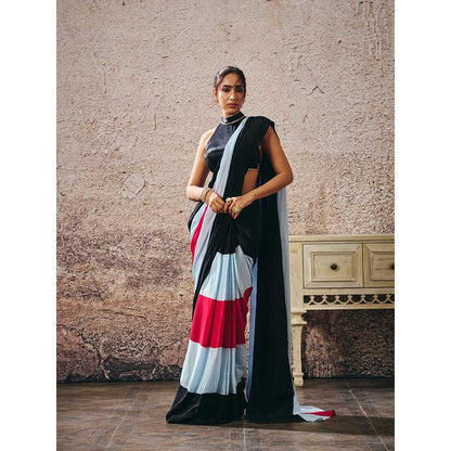 Masumi Mewawalla Multi-Colour Pre-Draped Colour Block Saree with Stitched Blouse