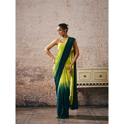 Masumi Mewawalla Green Ombre Pre-Draped Saree with Stitched Blouse