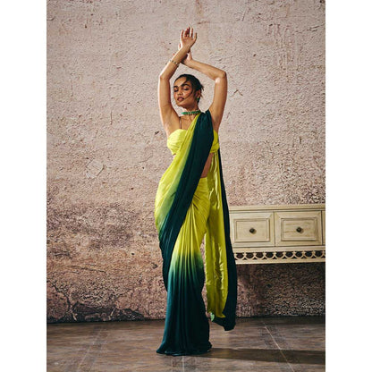 Masumi Mewawalla Green Ombre Pre-Draped Saree with Stitched Blouse