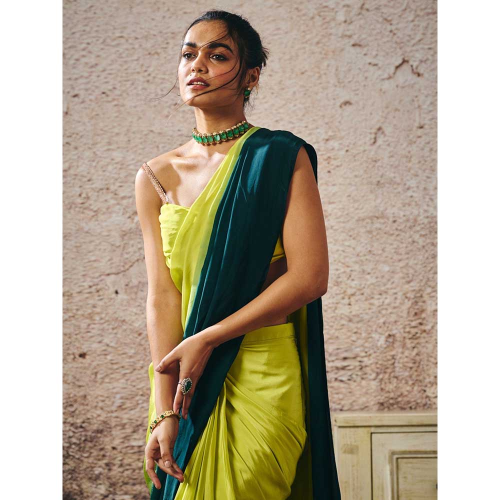 Masumi Mewawalla Green Ombre Pre-Draped Saree with Stitched Blouse