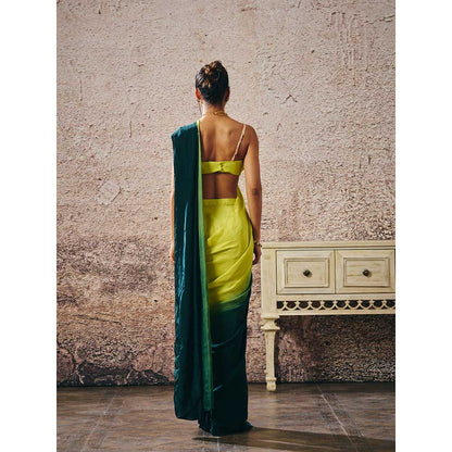 Masumi Mewawalla Green Ombre Pre-Draped Saree with Stitched Blouse
