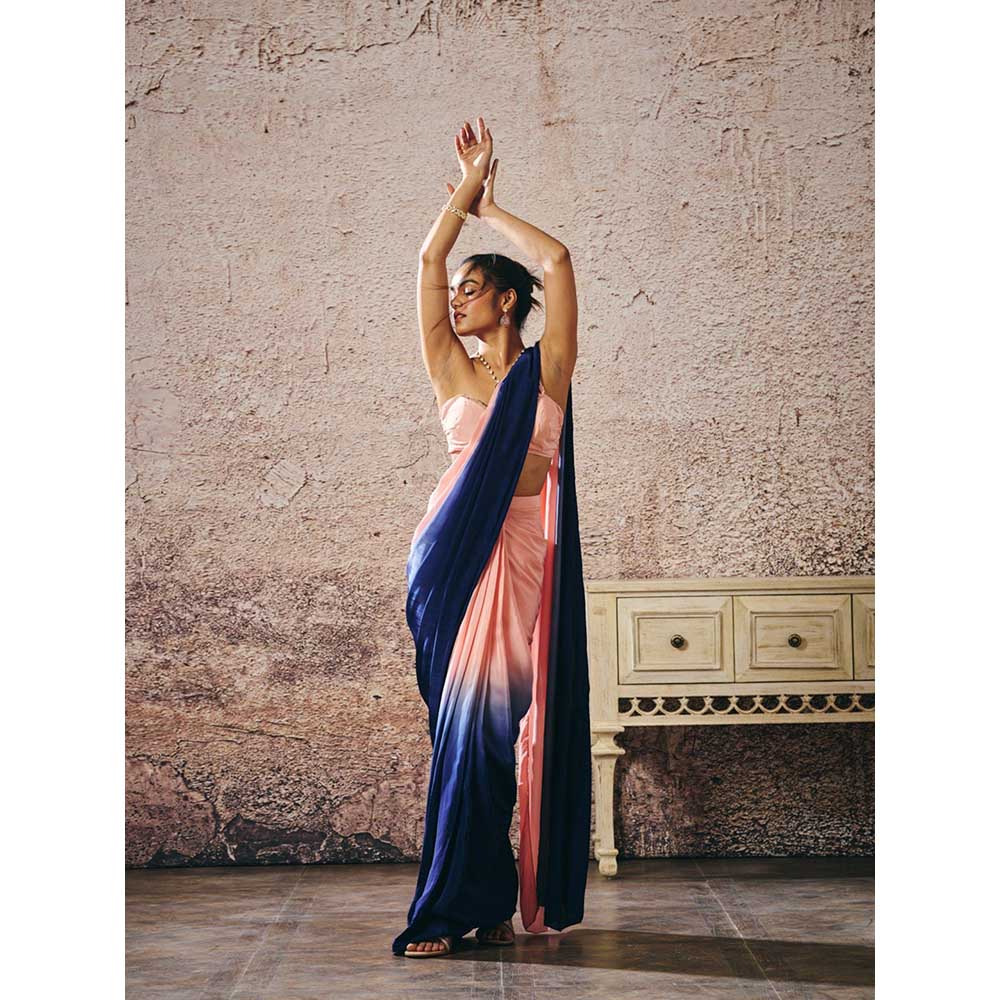 Masumi Mewawalla Peach Ombre Pre-Draped Saree with Stitched Blouse