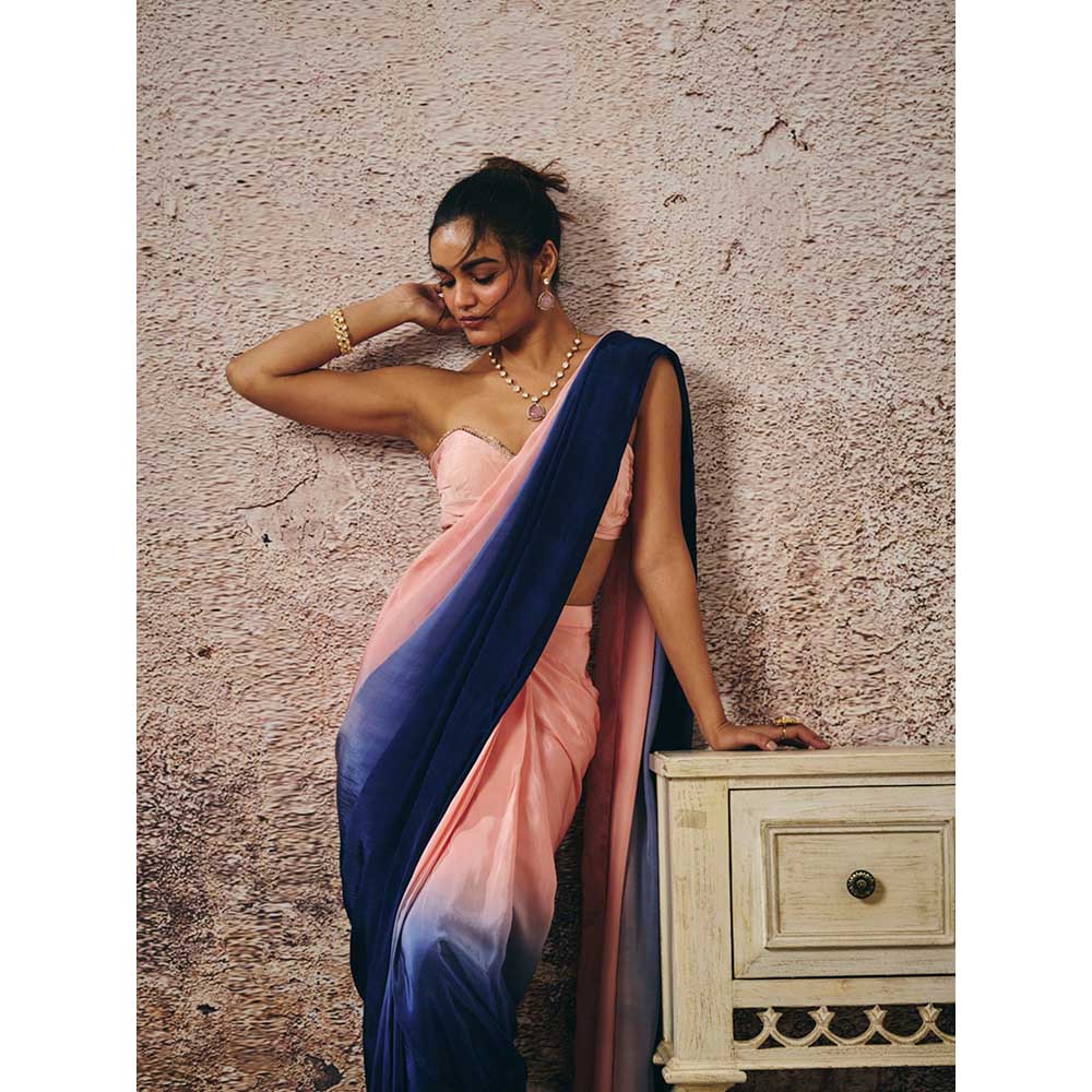 Masumi Mewawalla Peach Ombre Pre-Draped Saree with Stitched Blouse