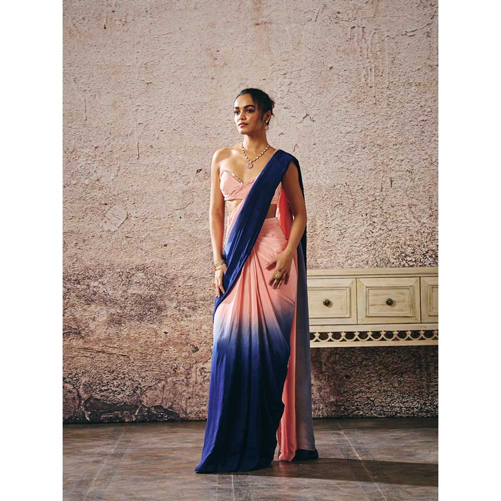 Masumi Mewawalla Peach Ombre Pre-Draped Saree with Stitched Blouse