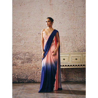 Masumi Mewawalla Peach Ombre Pre-Draped Saree with Stitched Blouse