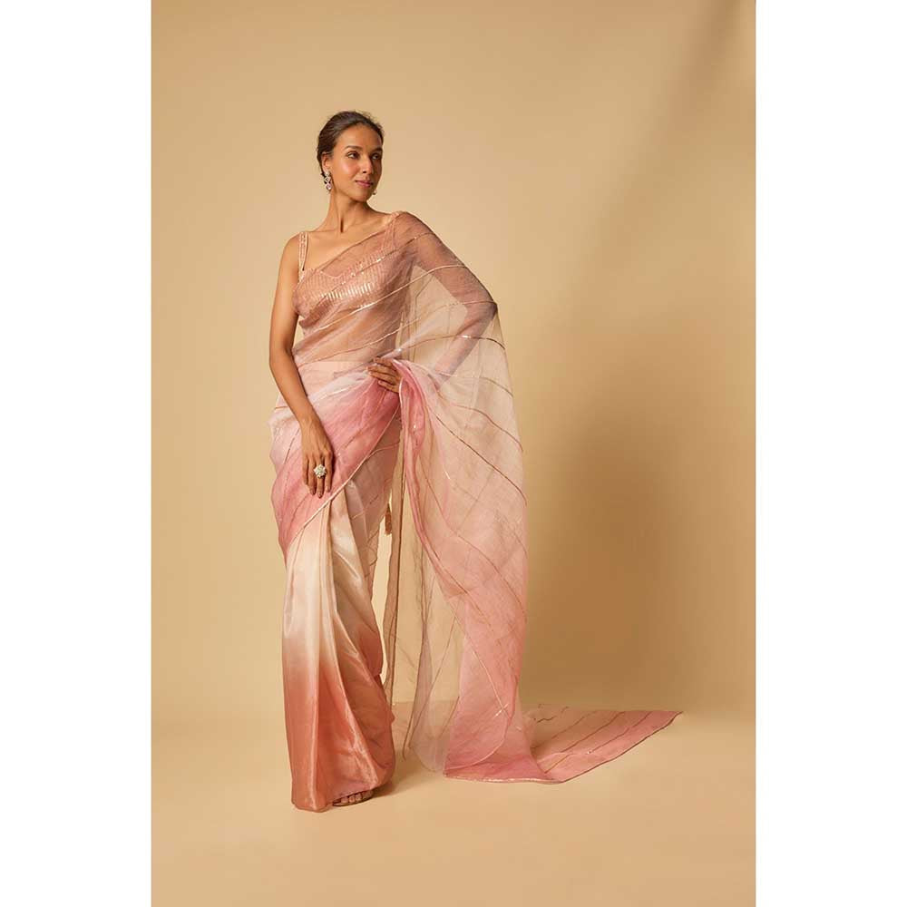 Masumi Mewawalla Tissue Embroidered Pre Draped Saree and Stitched Blouse